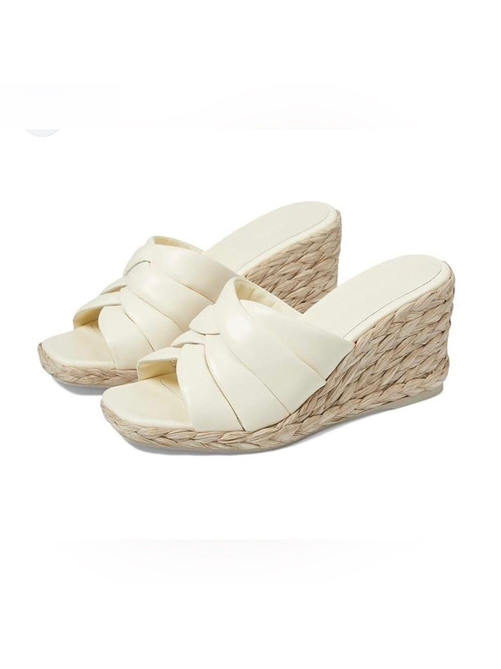 Vince Gilian Leather Espadrilles Wedge Sandals Marble Cream - NWT